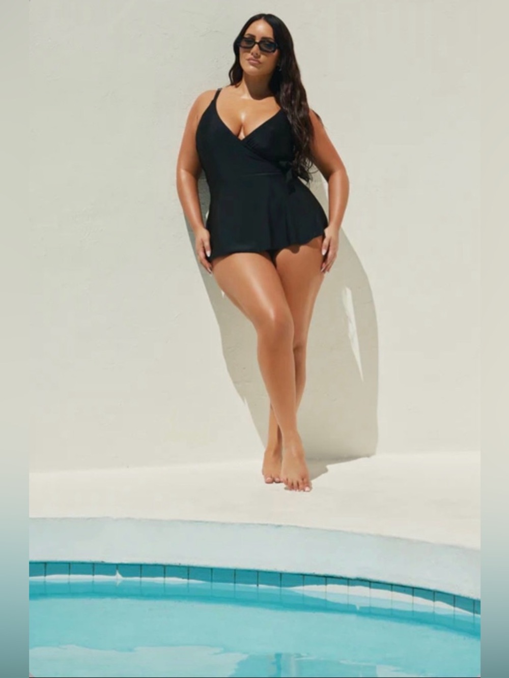 New Black Wrap One Piece Swimsuit Plus Size Adjustable Strap Size 3X